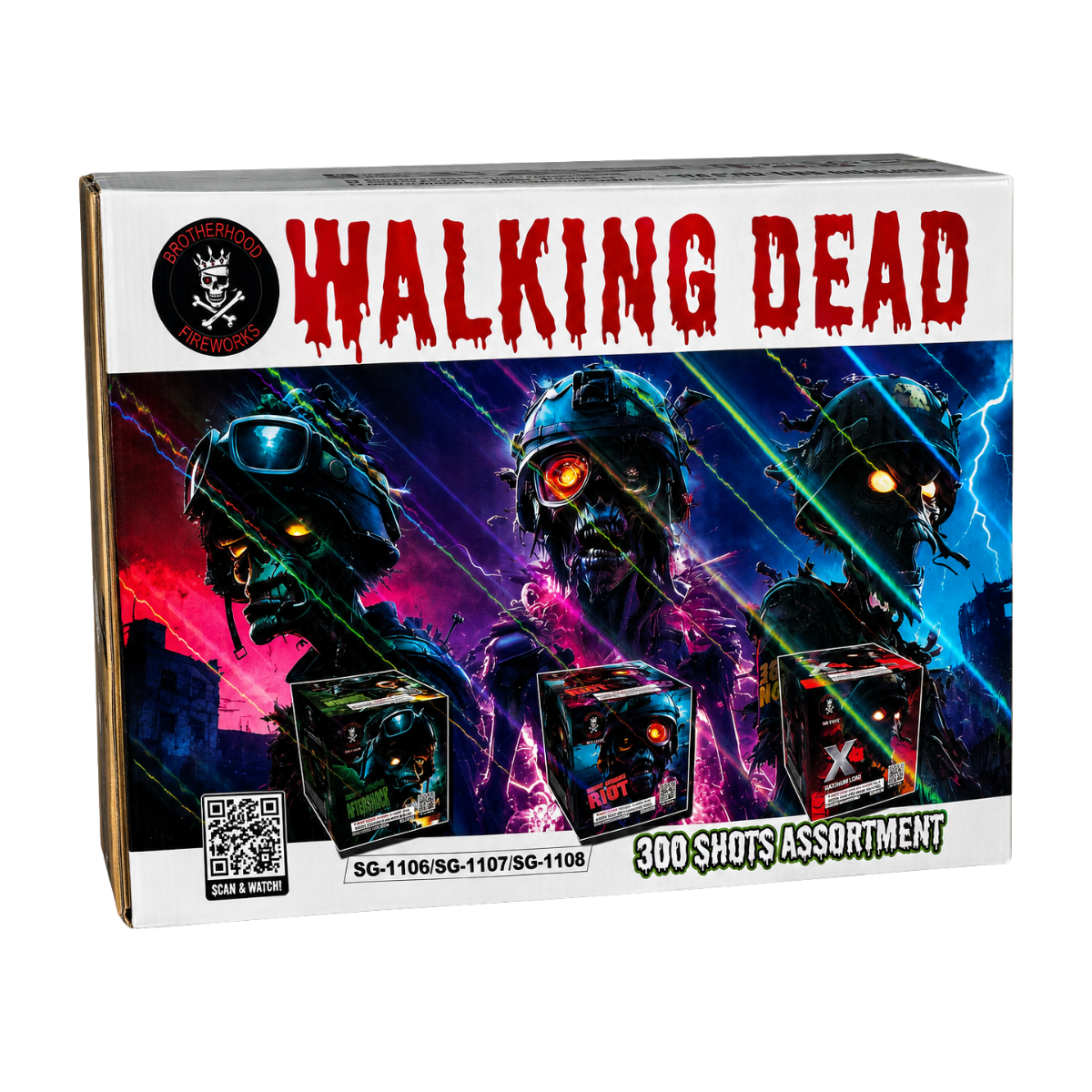 walking dead Assortment of twelve 25 shot 200 gram cakes. Each one of these pack a punch with great pace and great colors.