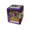 A purple box of Pyro Diablo Spinosaurus 9 Shot Firework, featuring a cartoon illustration of a dinosaur on the front.